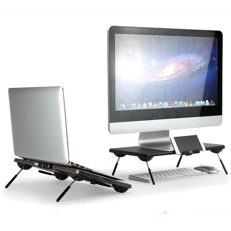 TT4M MDF+PVC Computer Monitor Riser Adjustable Desktop Stand Laptop Base - Black