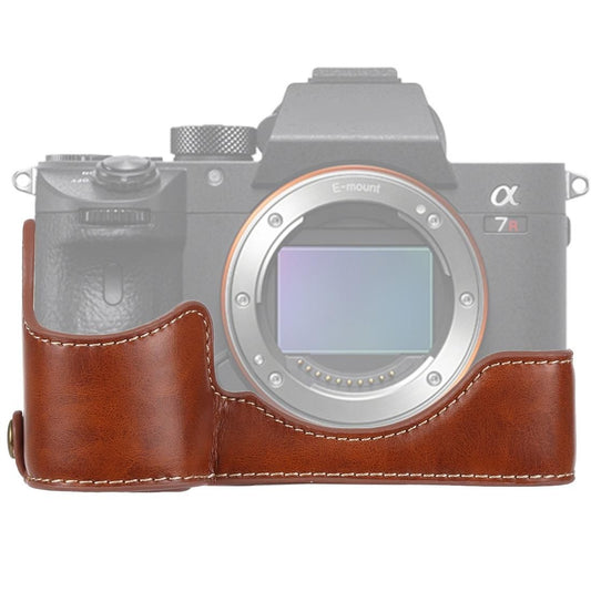 1/4 inch Thread PU Leather Camera Half Case Base for Sony ILCE-A9 / A9 / A7RIII (Brown)