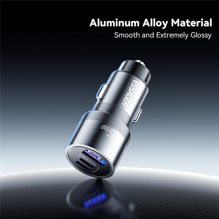 ESSAGER PD 45W Fast Charging Aluminum Alloy Type-C+Ip+USB-A 3-port Car Charger Adapter - Grey