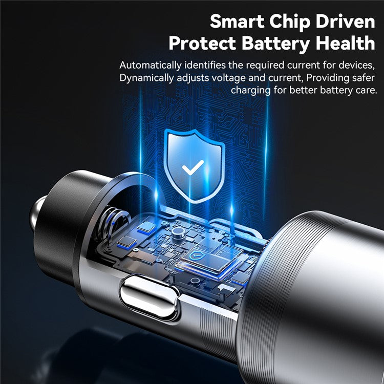 ESSAGER PD 45W Fast Charging Aluminum Alloy Type-C+iP+USB-A 3-port Car Charger Adapter - Black