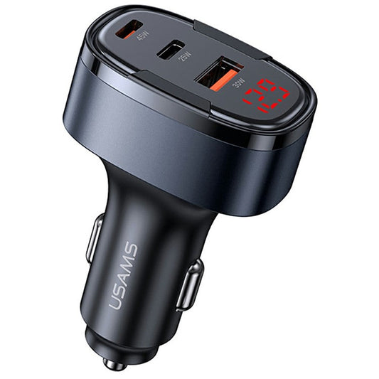 USAMS CC257 C42 100W Type-C + USB + iP Three Ports Aluminum Alloy Fast Car Charger