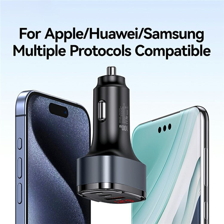 USAMS CC257 C42 100W Type-C + USB + iP Three Ports Aluminum Alloy Fast Car Charger