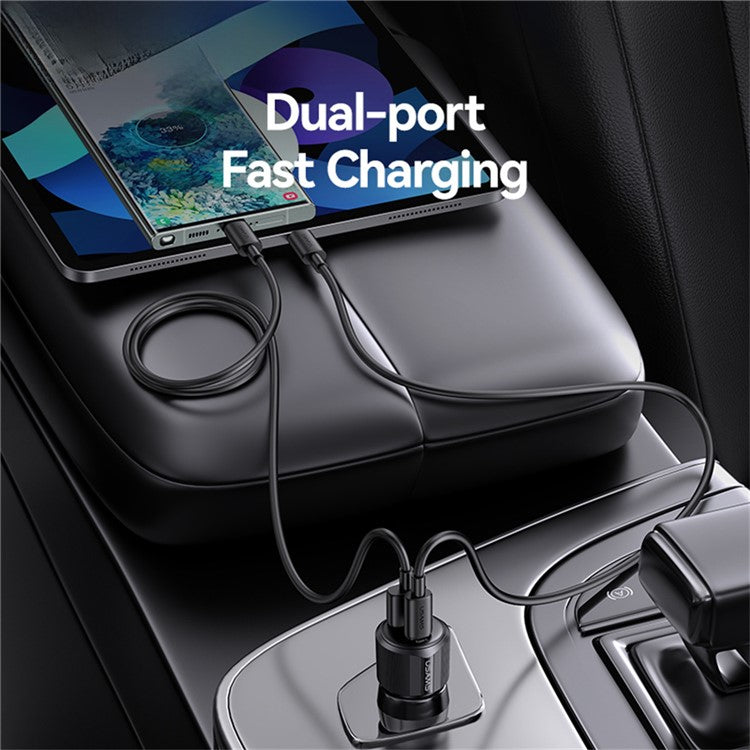USAMS CC283 Car Charger 60W Dual Port USB-A + Type-C Fast Charging Cigarette Lighter Adapter