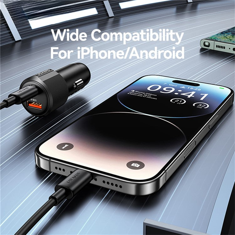 USAMS CC283 Car Charger 60W Dual Port USB-A + Type-C Fast Charging Cigarette Lighter Adapter