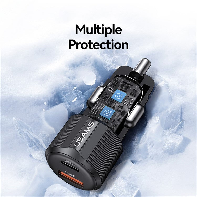 USAMS CC283 Car Charger 60W Dual Port USB-A + Type-C Fast Charging Cigarette Lighter Adapter