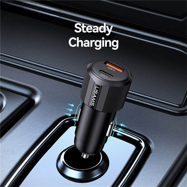 USAMS CC283 Car Charger 60W Dual Port USB-A + Type-C Fast Charging Cigarette Lighter Adapter