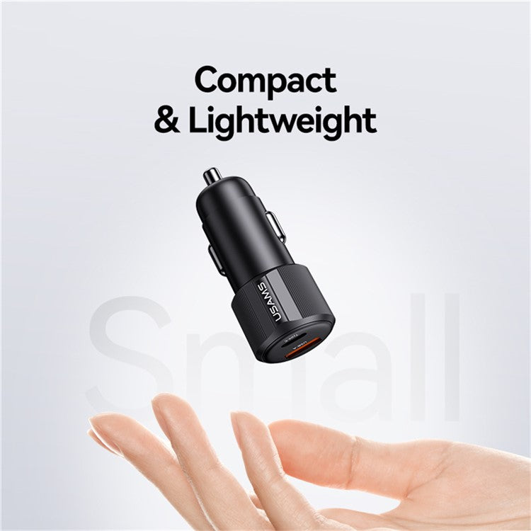 USAMS CC283 Car Charger 60W Dual Port USB-A + Type-C Fast Charging Cigarette Lighter Adapter