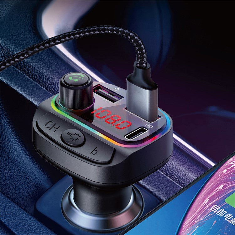 C14 Colorful Light Dual USB Car Bluetooth MP3 Music Player FM QC3.0 PD Fast Speed Phone Charger