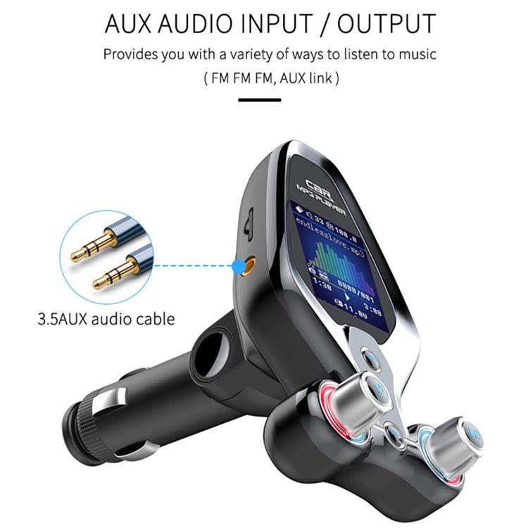 BT26 Voltage Detection Dual USB Ports Car Bluetooth MP3 Music Player FM Transmitter AUX TF QC3.0 Phone Fast Charging Adapter