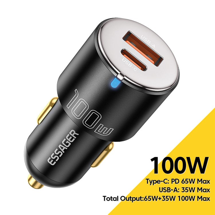 ESSAGER F698 Max 100W USB-A + Type-C Dual Port Car Charger Fast Charging Adapter