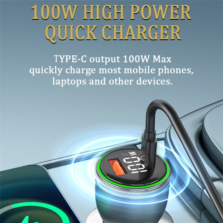 GC-27 100W QC3.0 USB + Type-C PD Phone Fast Charging Car Charger Digital Display Power Adapter (CE Certificated)