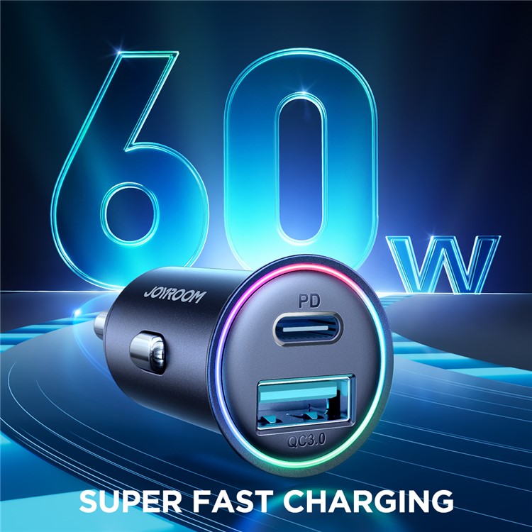 JOYROOM JR-CCN04 60W Fast Charging Mini Metal Car Charger Dual-Port USB-A+Type-C Cigarette Lighter Charger