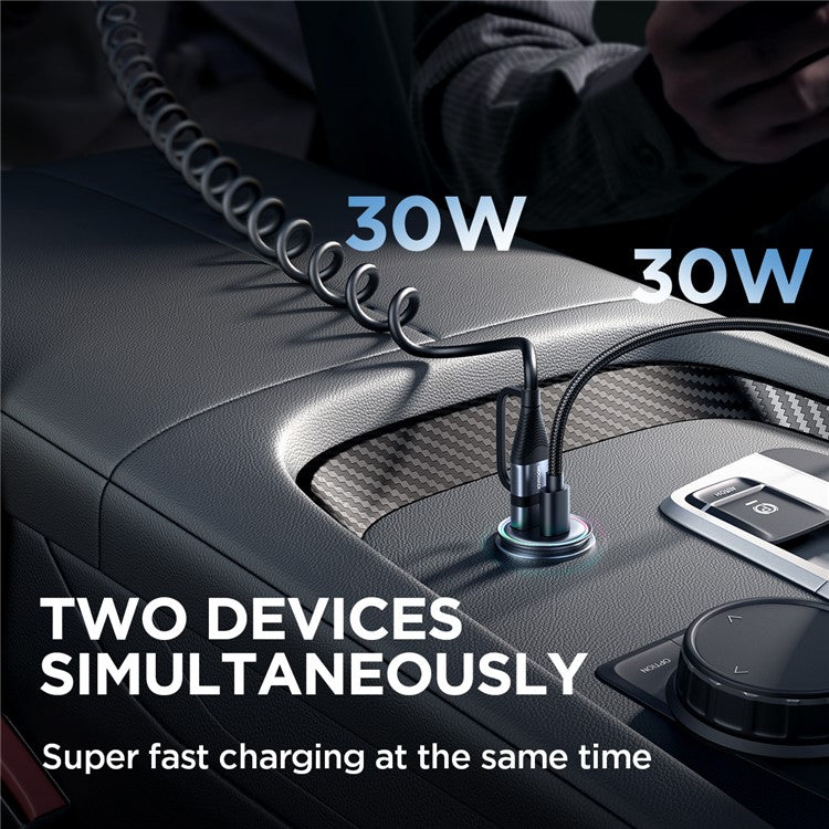 JOYROOM JR-CCN04 60W Fast Charging Mini Metal Car Charger Dual-Port USB-A+Type-C Cigarette Lighter Charger