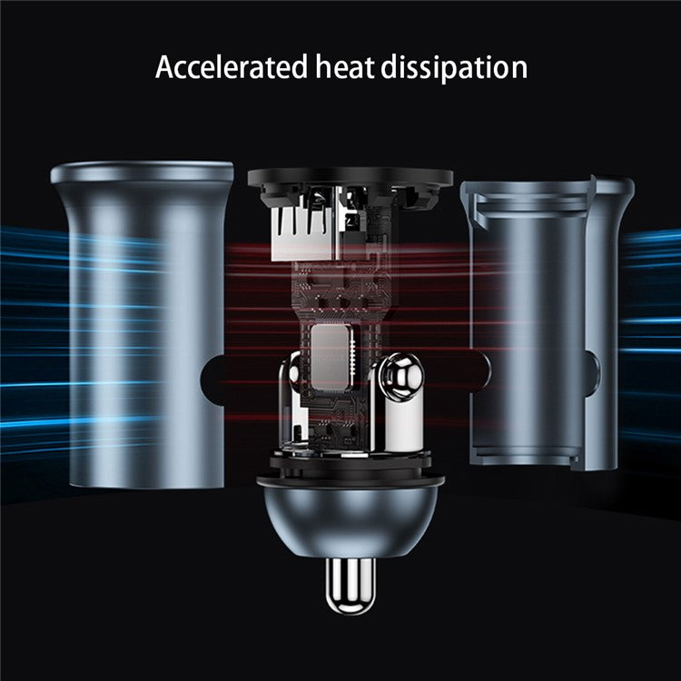 MOMAX PD 30W Type-C+USB Phone Fast Charging Adapter ABS+Aluminum Alloy Car Charger (CE Certified) - Dark Grey