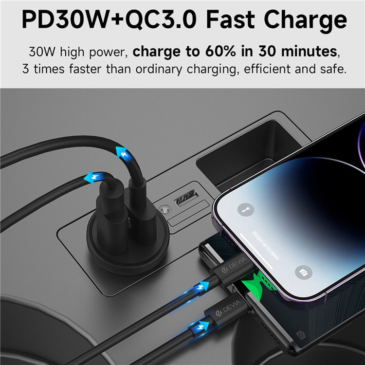DEVIA EA442 Smart Series Mini PD 30W+QC3.0 Car Charger USB+Type-C Fast Charging Adapter