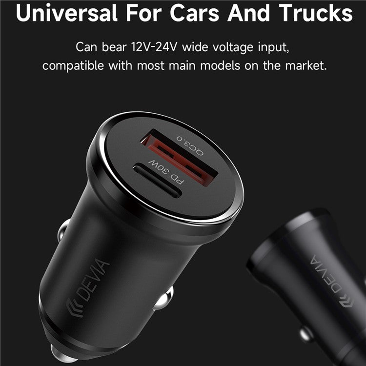 DEVIA EA442 Smart Series Mini PD 30W+QC3.0 Car Charger USB+Type-C Fast Charging Adapter