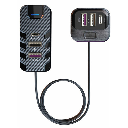 YQ2 4 USB + 2 Type-C Car Charger with 1.5m Extension Cable for Front and Rear Seats