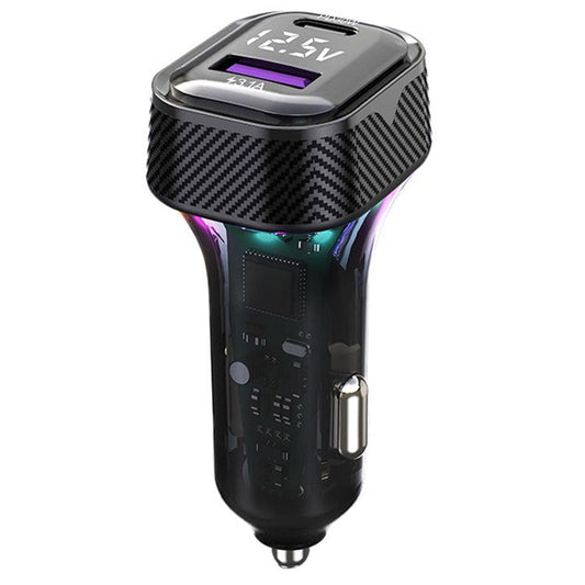 K27 PD 30W Fast Charging RGB Light Type-C+USB Car Charger with Voltage Detection