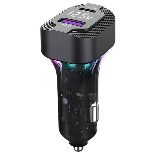 K28 PD 30W USB+Type-C Power Adapter Voltage Digital Display Fast Charging Car Charger