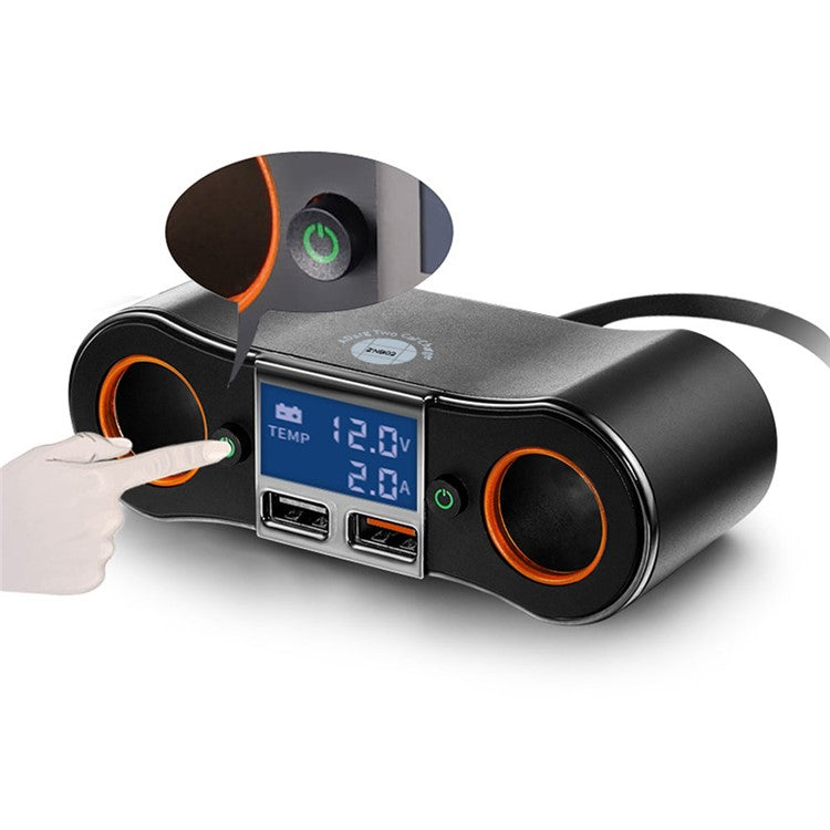 ZNB02 Dual USB Car Charger Voltage Detection 2 Cigarette Lighter Sockets Charge Adapter with Independent Switch