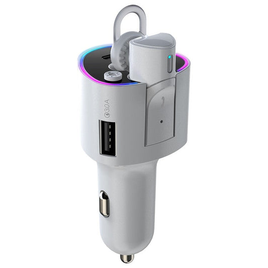 V16 Type-C+USB Car Charger Bluetooth Detachable Headset Earphone Support Hands-free Phone Calls Voice Control - Greyish White