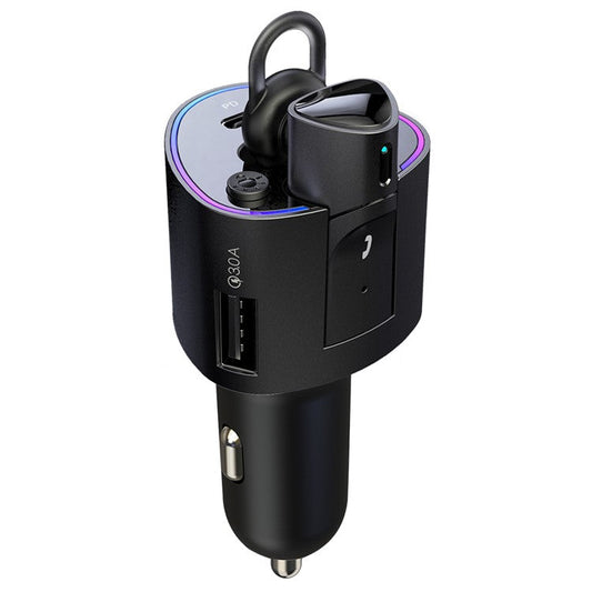 V16 Type-C+USB Car Charger Bluetooth Detachable Headset Earphone Support Hands-free Phone Calls Voice Control - Black