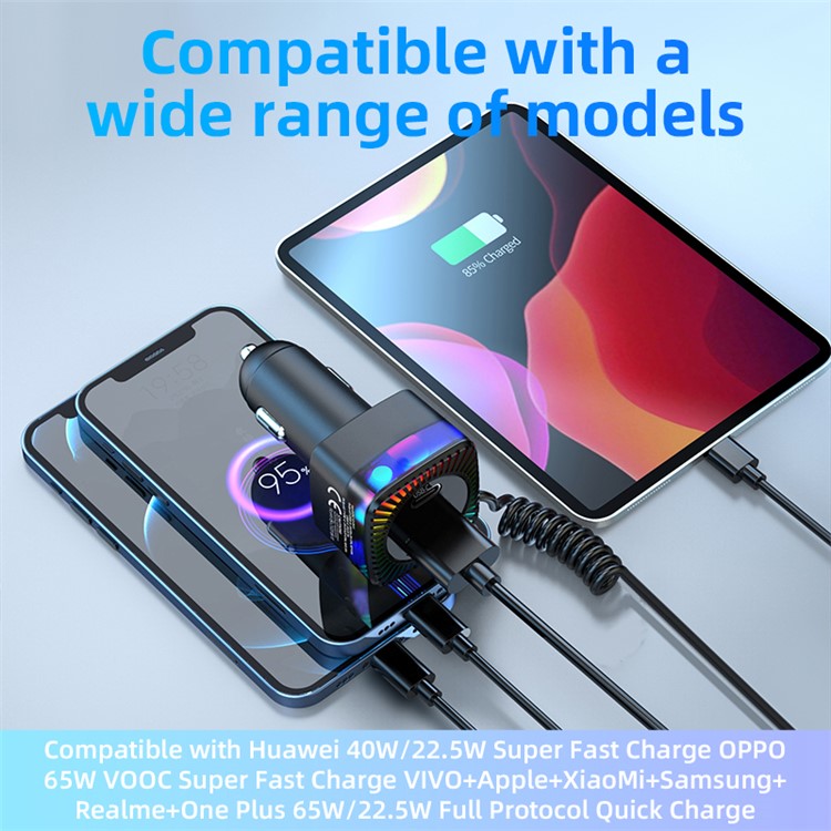 K14 USB + Type-C PD 30W Phone Fast Charging Adapter Car Charger with Spring Type-C Cable