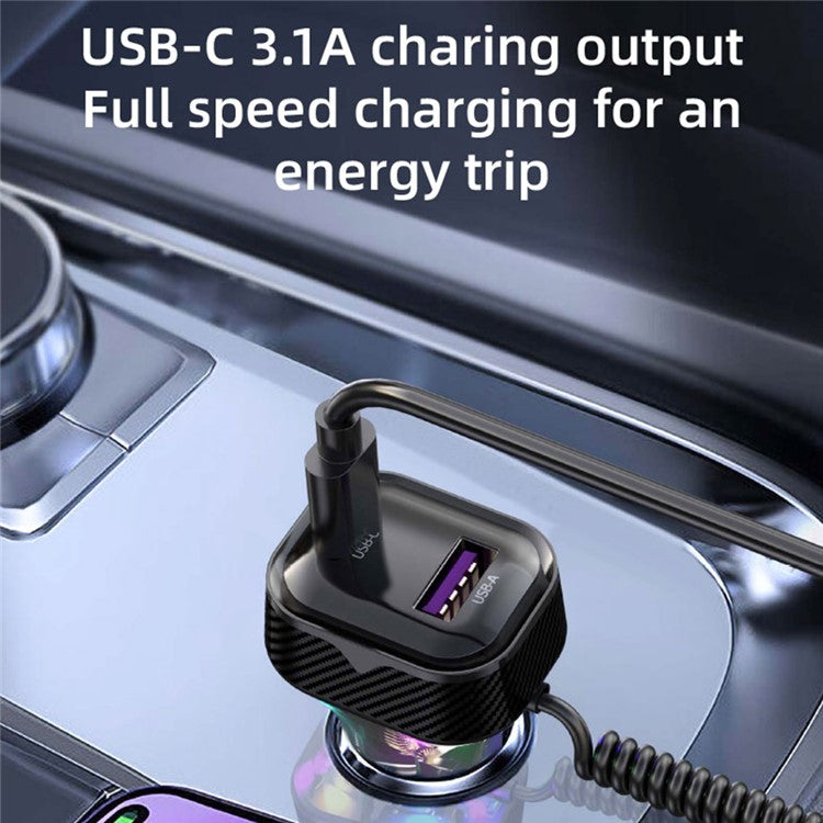 K8 USB+Type-C Dual Port QC3.0 Fast Charging Car Charger with Type-C Cable for Huawei / iPhone