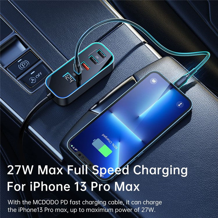 MCDODO CC-1900 107W Digital Display USB-A*4+Type-C*1 5-Port Car Charger with 1.5m Cable, Dark Grey