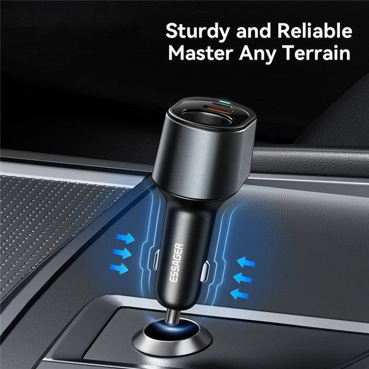 ESSAGER 120W USB+Type-C Car Charger Adapter with Cigarette Lighter Socket