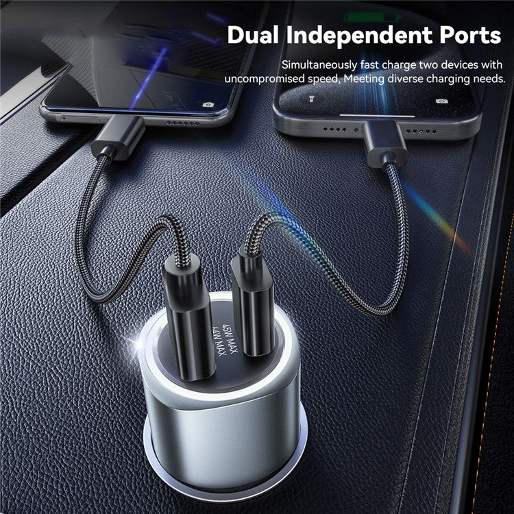 ESSAGER 89W Super Flash Charge USB+Type-C Car Charger Aluminum Alloy Adapter - Black