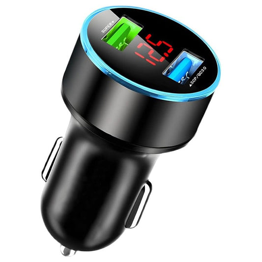 66W Dual USB Phone Fast Charging Adapter Voltage Digital Display Car Charger