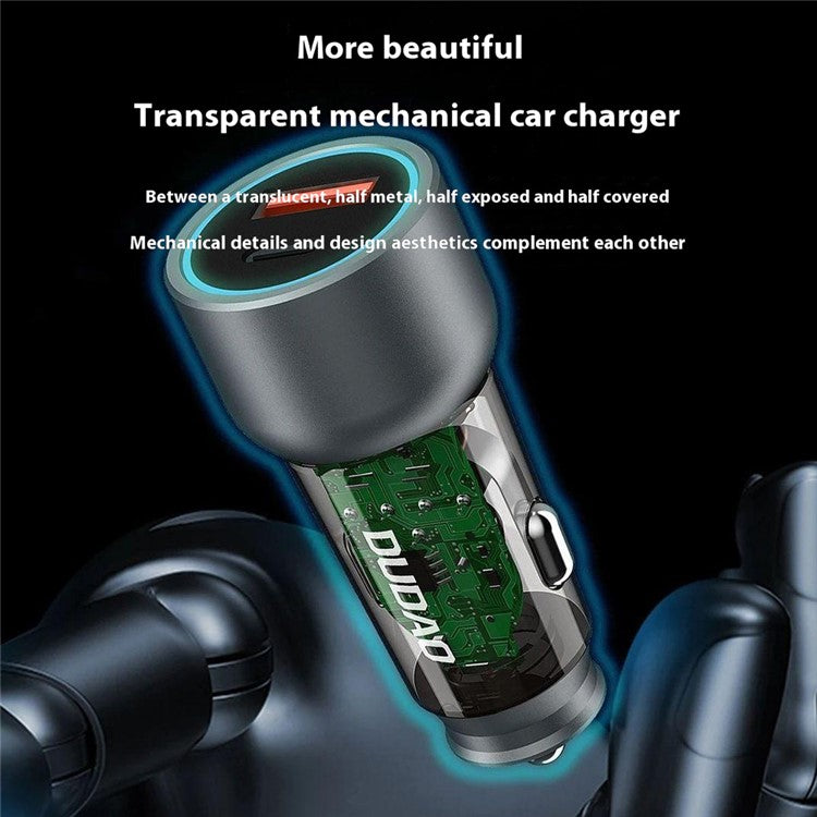 DUDAO R4T 49W Transparent Car Charger QC3.0 USB+Type-C PD Fast Charging Power Adapter