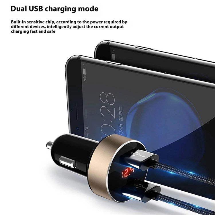 DUDAO R1s Dual USB 3.4A Phone Fast Charging Adapter Voltage Digital Display Car Charger