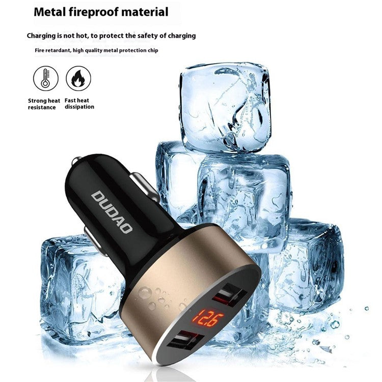 DUDAO R1s Dual USB 3.4A Phone Fast Charging Adapter Voltage Digital Display Car Charger