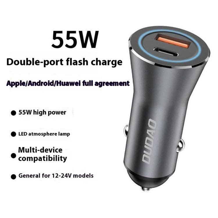DUDAO R4Max 55W Fast Charging USB+Type-C Dual Port Cigarette Lighter Car Charger