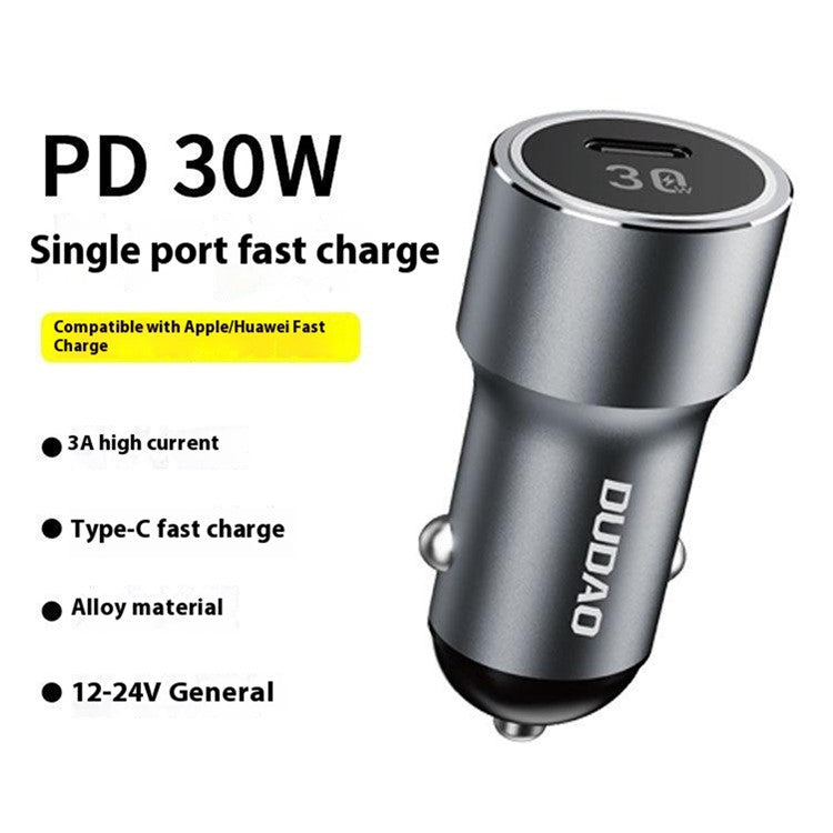 DUDAO R14 30W PD Fast Car Charger Type-C Single Port Cigarette Lighter Power Adapter