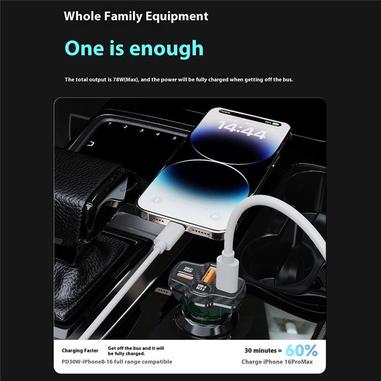 DUDAO R78 PD QC Fast Charging USB + Dual Type-C Cigarette Lighter Car Charger