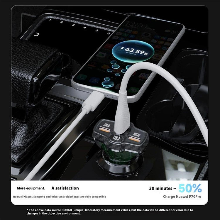DUDAO R78 PD QC Fast Charging USB + Dual Type-C Cigarette Lighter Car Charger