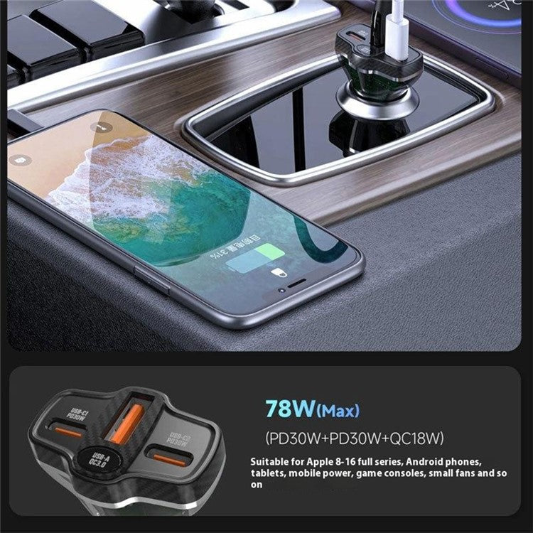 DUDAO R78 PD QC Fast Charging USB + Dual Type-C Cigarette Lighter Car Charger