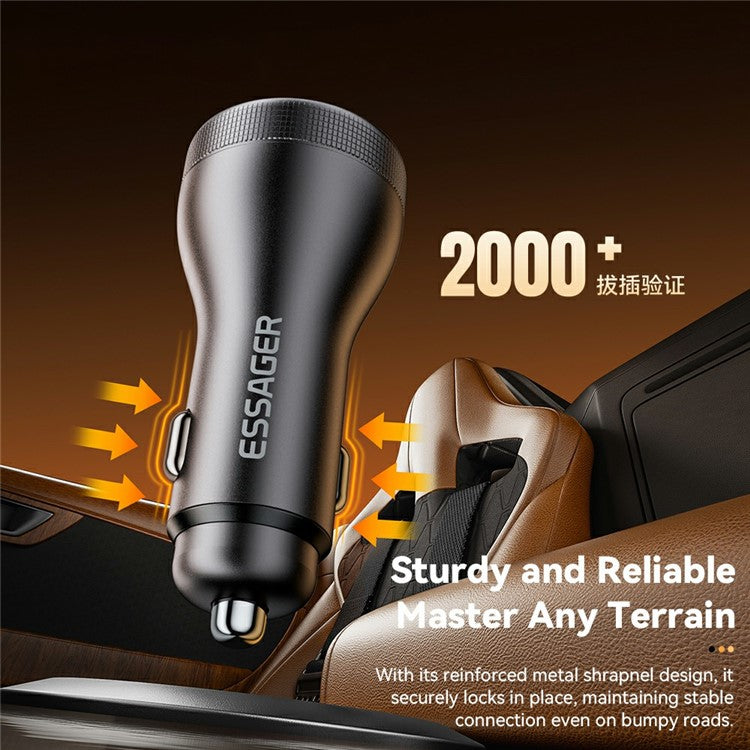 ESSAGER USB A + Type C Car Charger 100W Super Fast Charging Adapter with Digital Display - Tarnish Grey