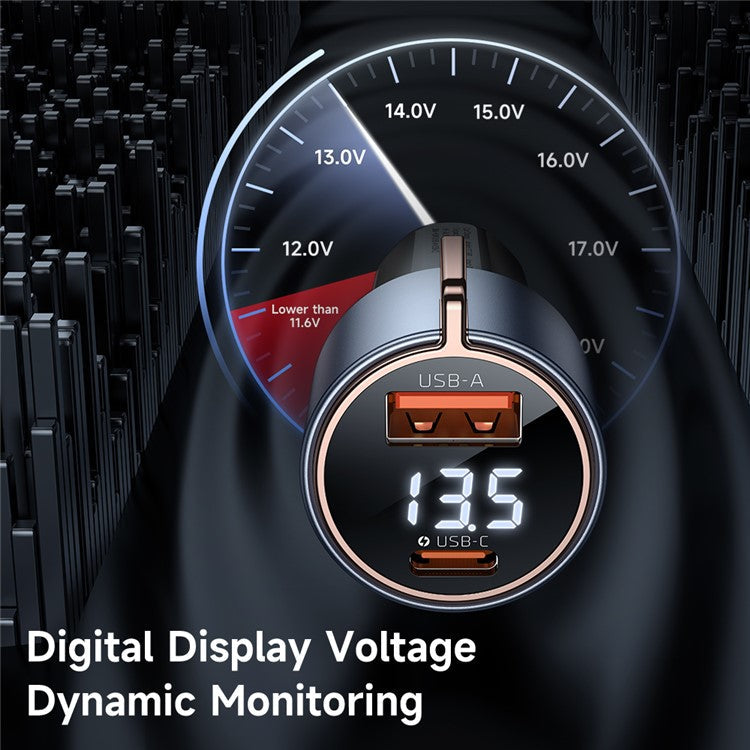MCDODO CC-3690 USB-A + Type-C Dual Ports PD 75W Fast Car Charger with Digital Display, Black