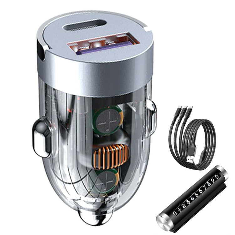 G20S 12-24V 120W USB+Type-C Fast Charging Car Charger with 100W 3-in-1 Cable and Phone Number Plate