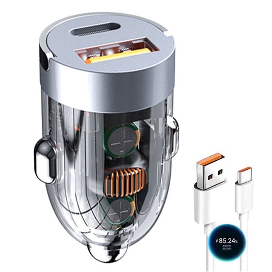 G20S 12-24V 120W USB+Type-C Transparent Fast Charging Adapter Car Charger with 6A USB to Type-C Cable