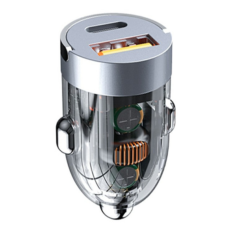G20T Type-C+USB 120W Fast Charging Transparent Car Charger for 12V-24V Vehicles