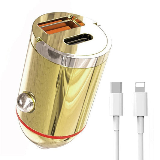 G30J 133W High Power Type-C+USB Dual Port Mini Car Charger with Type-C to 8Pin Cable