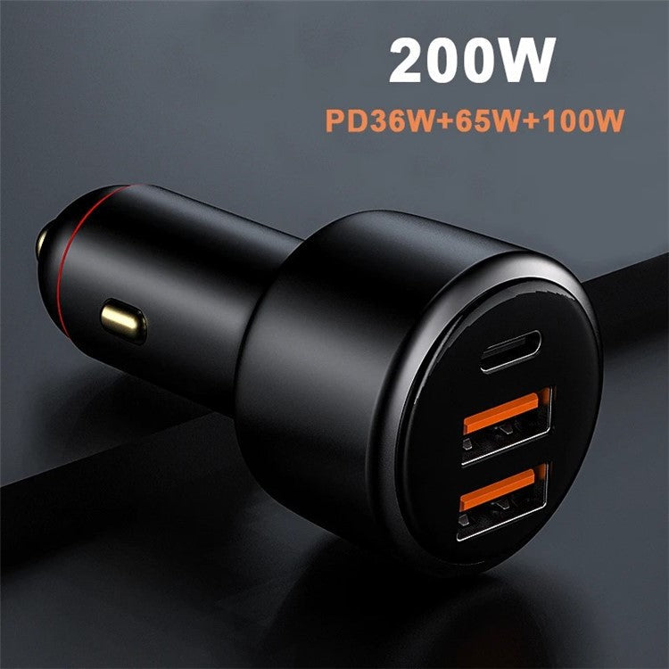 P6S Type-C+Dual USB Car Charger 200W Fast Charging Cigarette Lighter Adapter