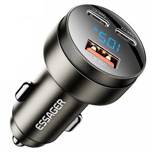ESSAGER Aluminum Alloy 105W Phone Charger USB+Dual Type-C Car Charger - Tarnish
