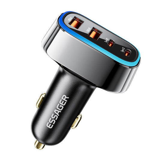 ESSAGER 70W Fast Car Charger 2 USB + 2 Type-C Charger Adapter with LED Light
