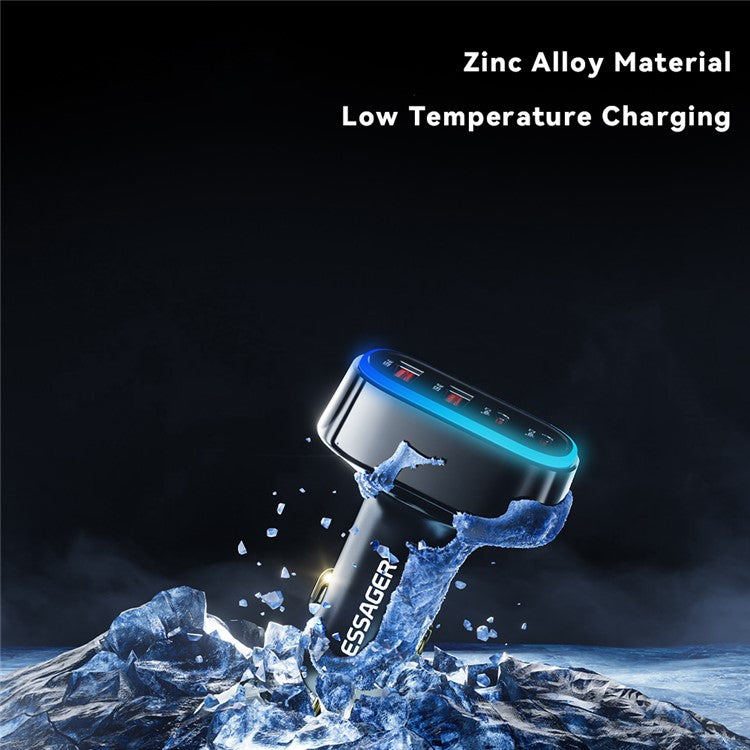 ESSAGER 70W Fast Car Charger 2 USB + 2 Type-C Charger Adapter with LED Light